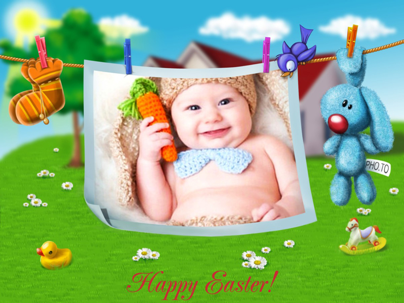 Easter frame with holiday cartoon bunny for kids