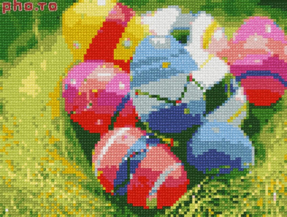 Turning an Easter photo into a scheme for cross stitch embroidery