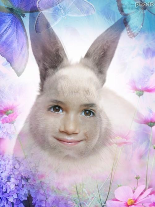 A kind Easter rabbit with a human face