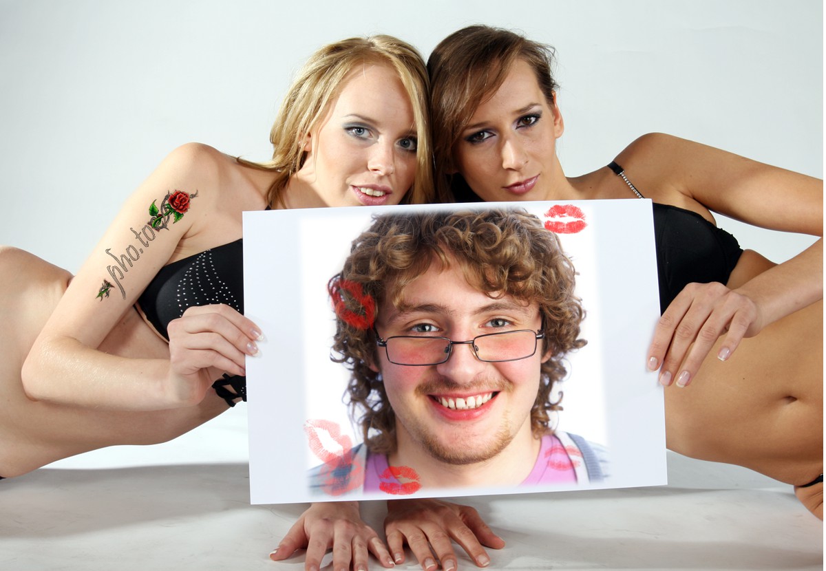 A funny photo template with two sexy girls for guys