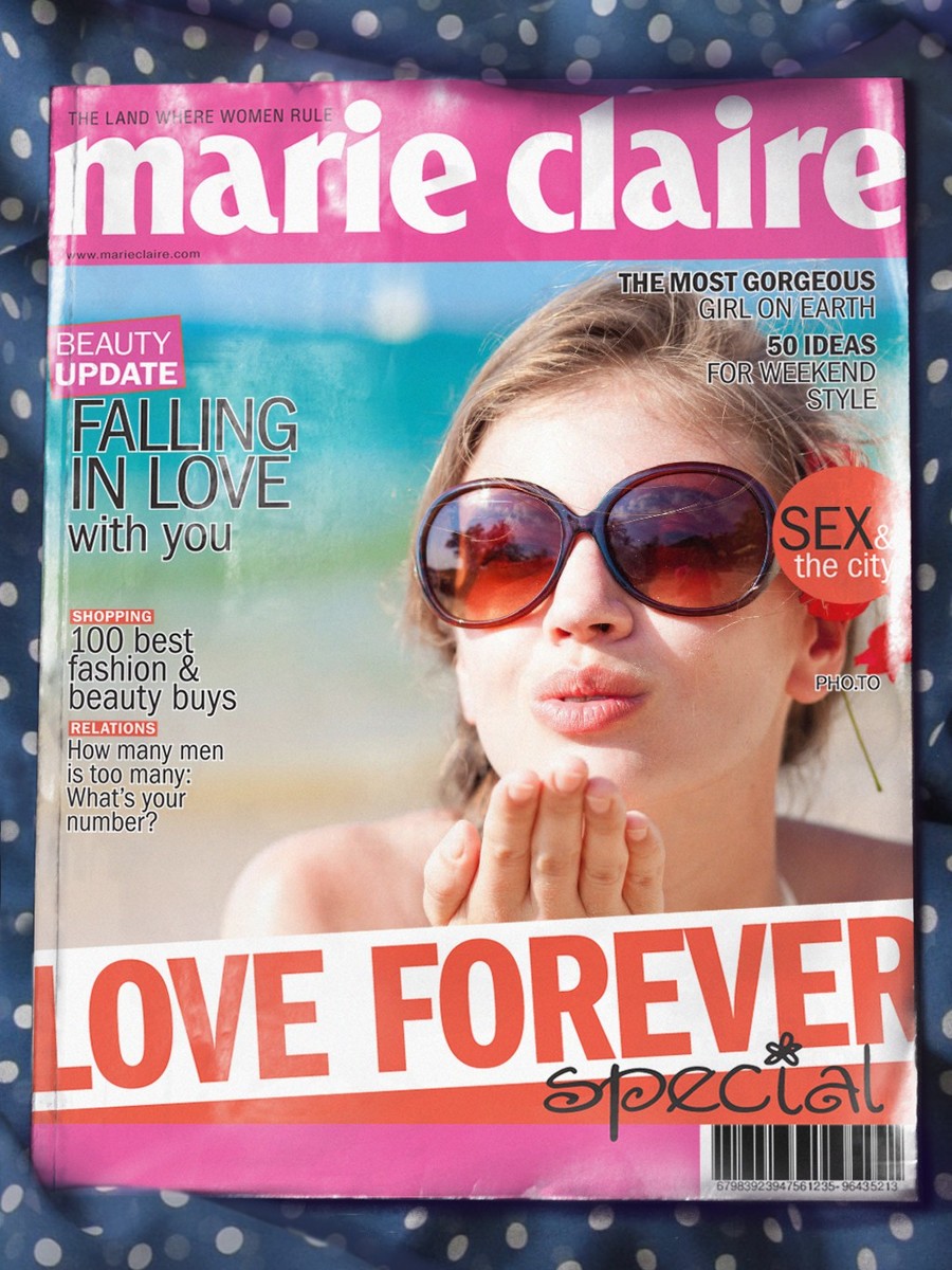 A fake Marie Clare cover with a beautiful young girl in sun glasses