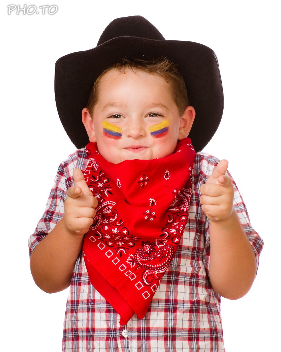 Patriotic face paint with a flag of Colombia was added to a photo of a little boy