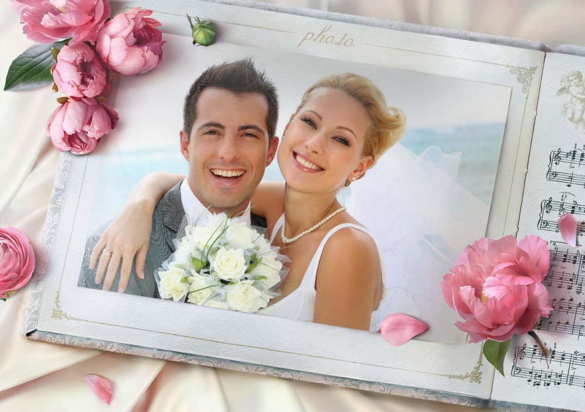 A gentle wedding frame with flowers for newlyweds