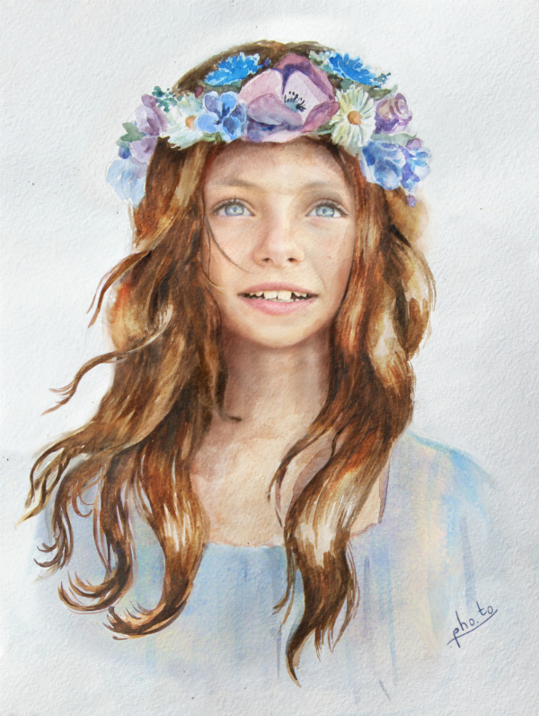 Girl Flower Crown Watercolor