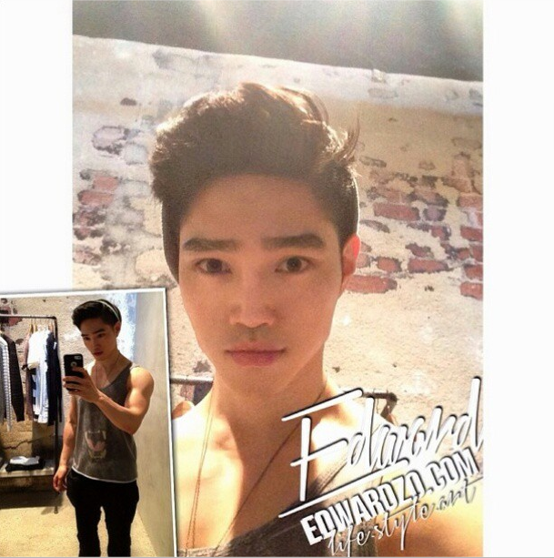 Popular Korean actor and model Edward Zoo is taking selfie in different outfits