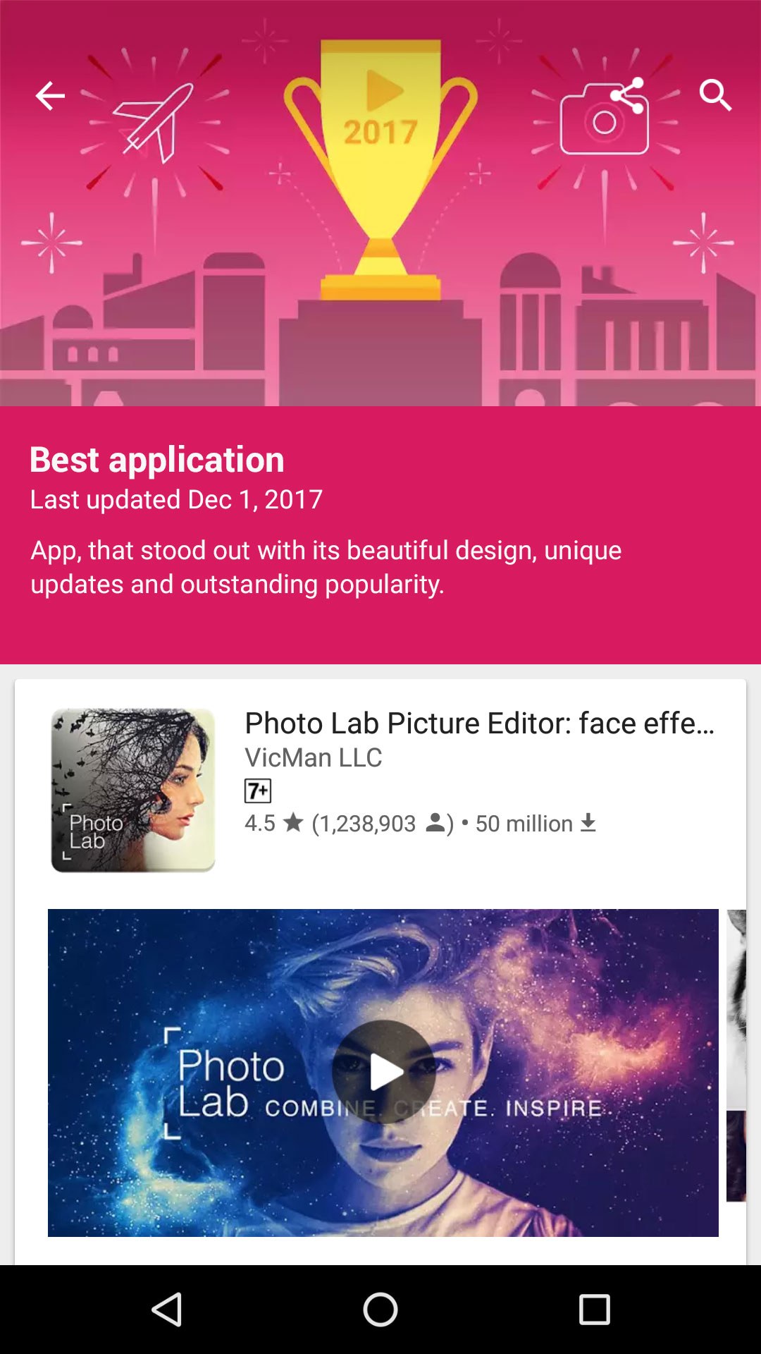 Photo Lab is the best app of 2017 in Google Play Russia