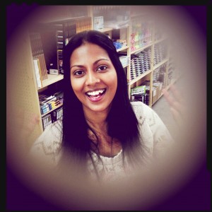 A portrait photo of a girl with a hard dark vignette applied