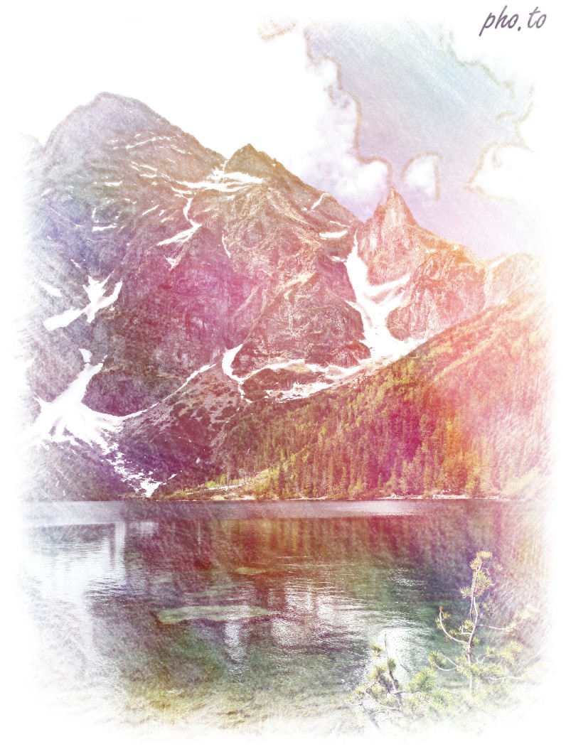 A landscape photo edited to turn it into a dreamy sketch