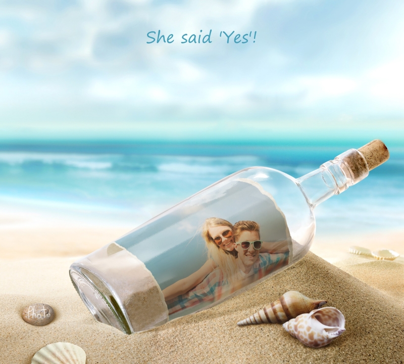 Wedding invitation presented as a message in a bottle.