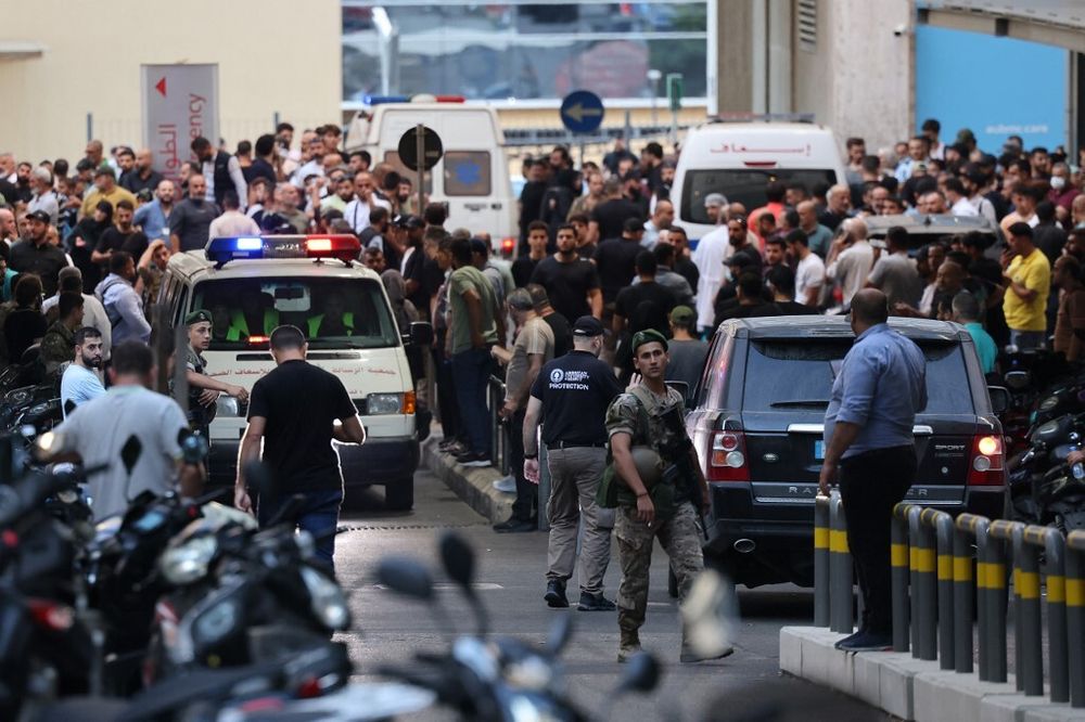 Ambulances carrying wounded Hezbollah operatives to a Beirut hospital after the mas detonation of pagers