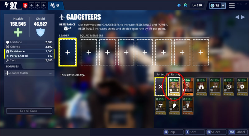 The Survivor Squads section in the Fortnite Save the World interface.