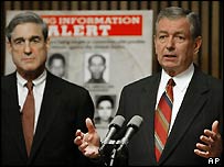 FBI chief Robert Mueller (left) and Attorney General John Ashcroft