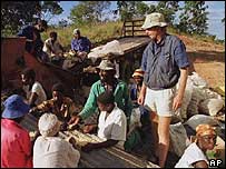 White farmer with his workers