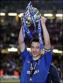 Chelsea captain John Terry lifts the Carling Cup in February 2005