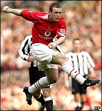 Manchester United's Wayne Rooney scores against Newcastle, 24 April 2005     Image: AP