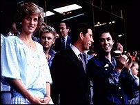 The Prince and Princess of Wales with Bob Geldof at the first Live Aid in 1985