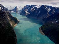 Drainage from the southernmost dome of Greenland into Sondresermilik   Image: Jonathan Overpeck