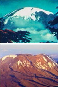 Mount Kilimanjaro 30 years ago and this year (from movie An Inconvenient Truth)