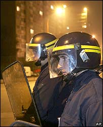 Riot police officers in Montfermeil during disturbances Oct 2006