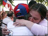 Pinochet supporters grieve outside the military hospital in Santiago 