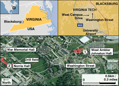 Map and satellite image of university campus