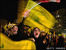 Lebanese women celebrate the release of prisoners