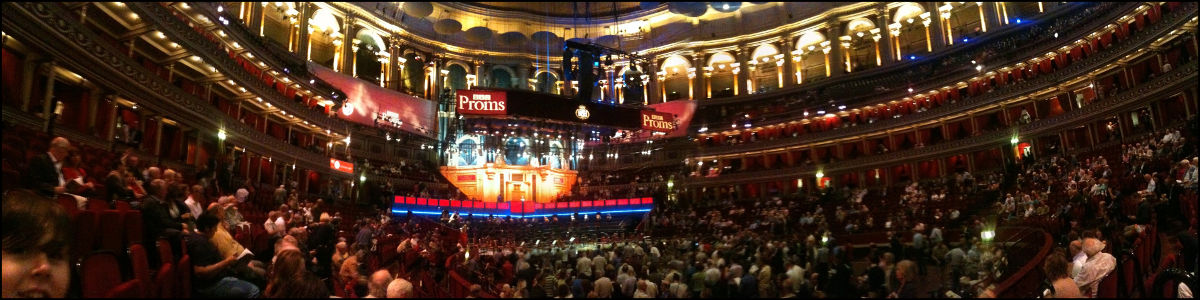 Panoramic view of this years Radio 3 Proms at the Royal Albert Hall.  CC Image by Steve Bowbrick