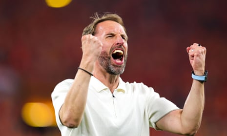 Gareth Southgate celebrates after England’s Euro 2024 semi-final victory over the Netherlands.