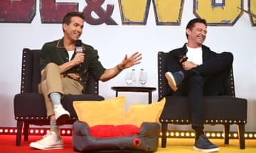 BFFs … Ryan Reynolds and Hugh Jackman at the UK Press Conference for Deadpool &amp; Wolverine.