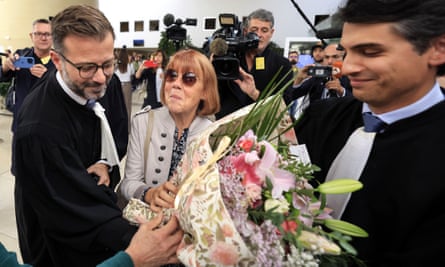 Gisele Pelicot, flanked by her lawyers Stephane Babonneau (right) and Antoine Camus.