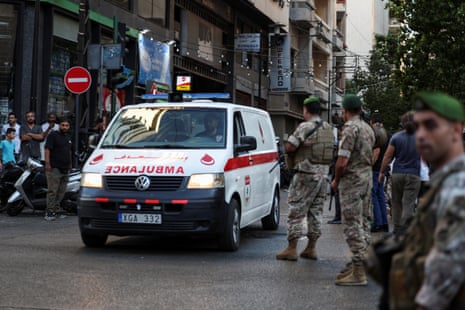 An ambulance arrives to American University of Beirut Medical Center (AUBMC) as more than 1,000 people, including Hezbollah fighters and medics, were wounded when the pagers they use to communicate exploded across Lebanon, according to a security source, in Beirut, Lebanon 17 September 2024.