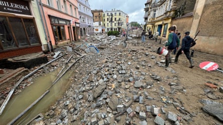 A damaged road in Kłodzko