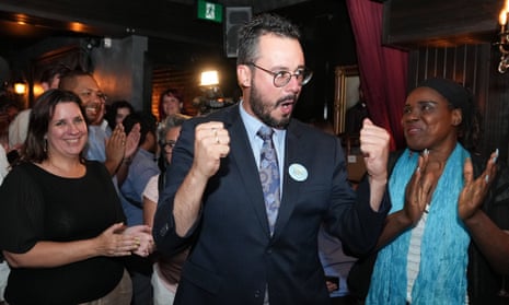 Louis-Philippe Sauvé greets supporters as he arrives at the party's byelection night party