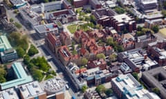 Aerial view of the University of Manchester<br>Aerial view of the buildings of the 'University of Manchester' and 'Whitworth Hall' in Manchester