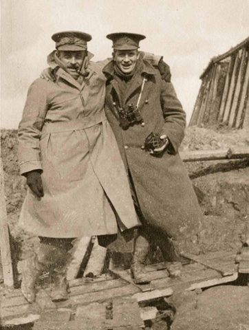 Two officers of the Loyal North Lancashire Regiment pose for the camera in February 1915. The private possession of cameras had been banned by the army on Christmas Eve 1914. Nevertheless, the officer on the right is holding a Vest Pocket Kodak