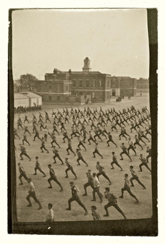 Over 1.1 million men volunteered to fight in 1914. These men are undertaking physical training known as 'Swedish Drill' in June 1915.