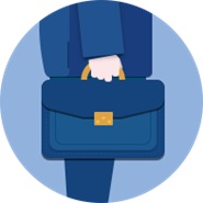 Business man with suitcase icon