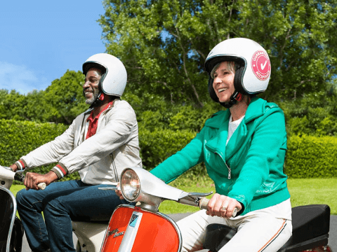 couple riding their bikes together