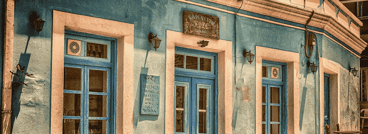 Cafe frontage with exotic colours