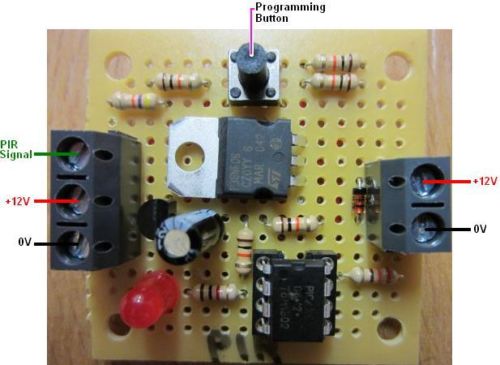 12V PROGRAMMABLE PIR TIMER 3A. User programmable timer to provide up to 3A output for 10, 20, 30...etc seconds after motion detected