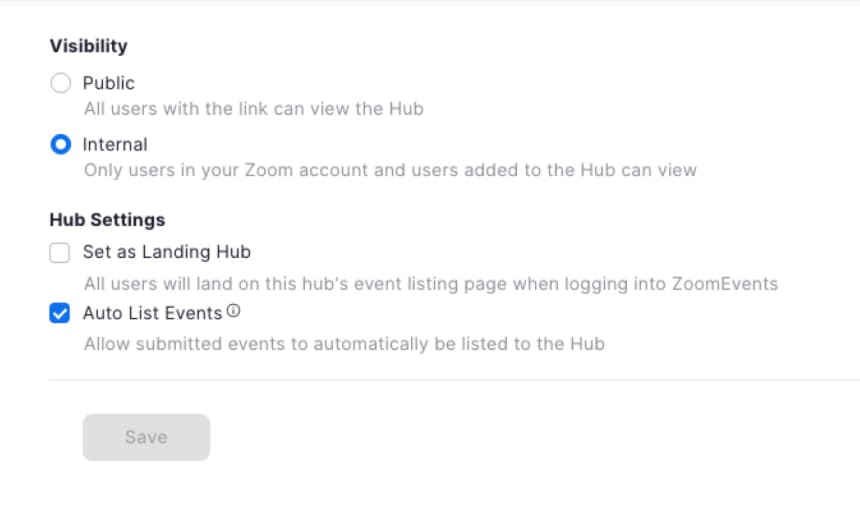 hub di eventi virtuali Zoom Events